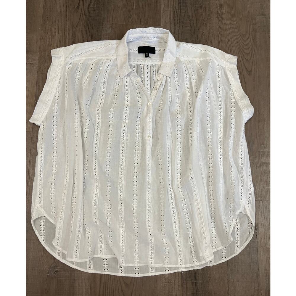 Nili Lotan Chantal White Eyelet Cotton Loose Blouse